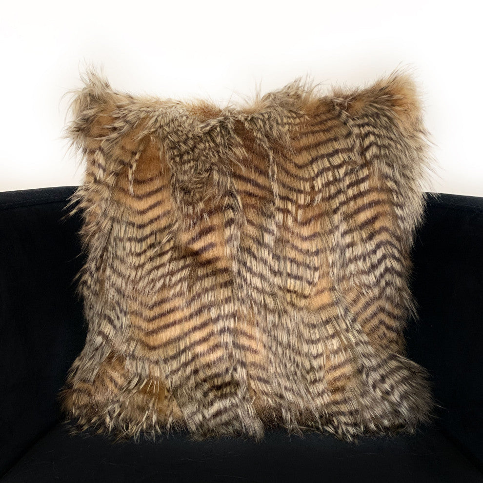 Plutus Brown and Gray Porcupine Animal Faux Fur Luxury Throw Pillow, 24"x24"