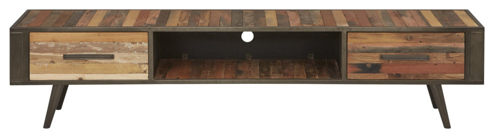 Rustic Natural Wood TV Stand With Two Drawers