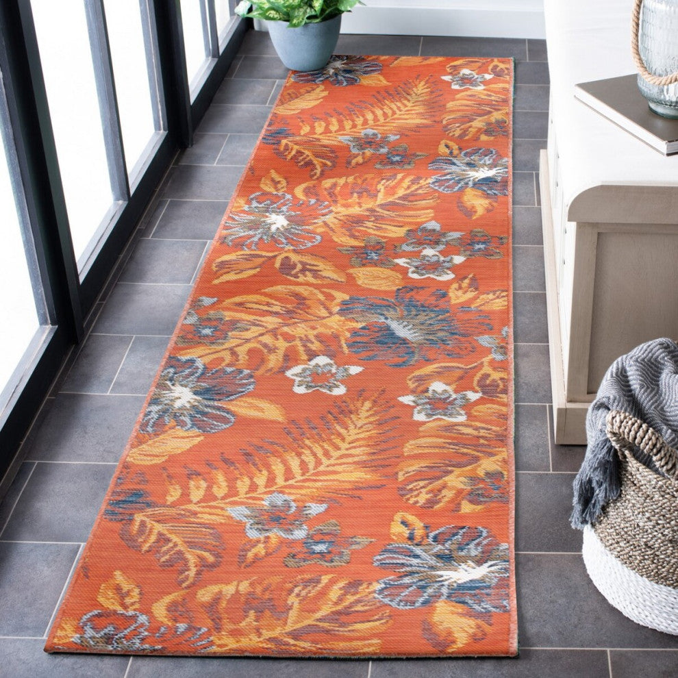 Safavieh Sunrise Collection SUN671 Indoor-Outdoor Rug, Ivory/Rust Blue, 2'x8'