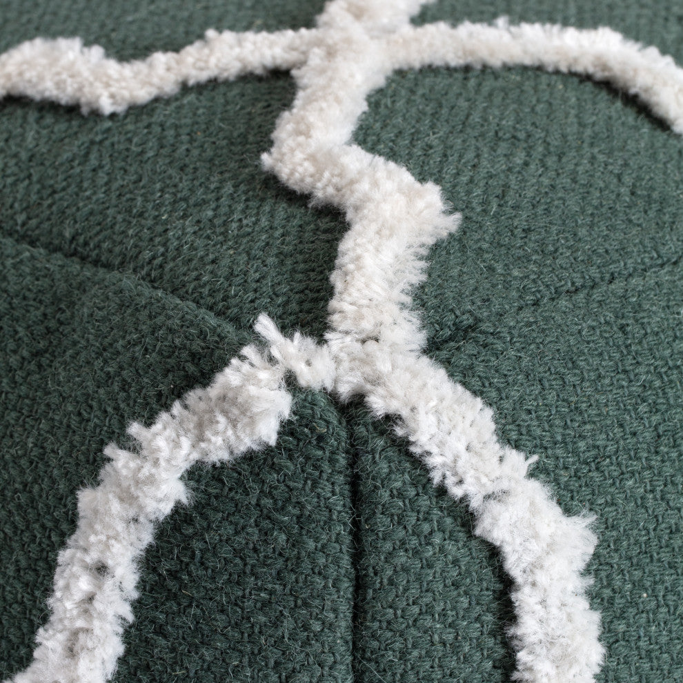 Forest Trail 22" x 22" x 16" Green and Ivory Pouf