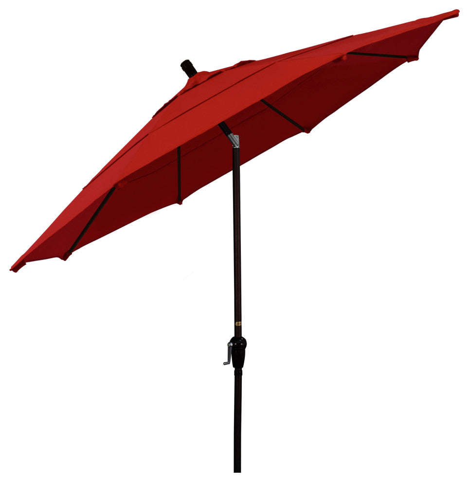 11' Bronze Auto-Tilt Crank Lift Aluminum Umbrella, Sunbrella, Jockey Red