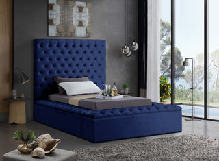 Bliss Velvet Upholstered  Bed, Navy, Twin