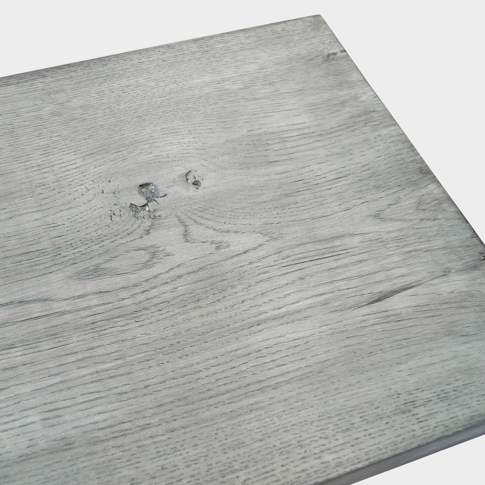 White Oak Plank Dining Table and Black Metal Legs, Light Gray