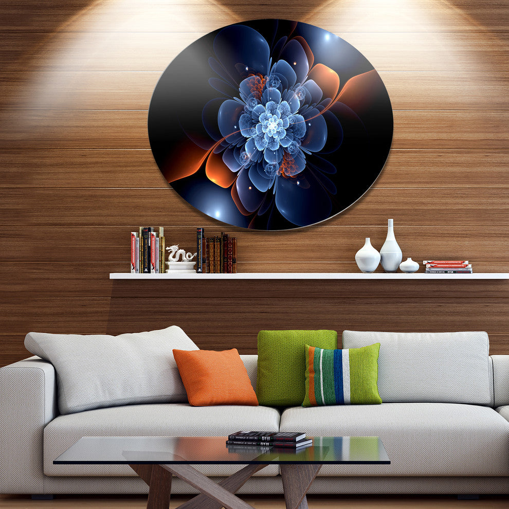 Fractal Flower With Orange Flame, Flower Round Wall Art, 36"