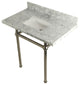 36X22 Marble Vanity Top w/Brass Console Legs, Carrara Marble/Polished Nickel