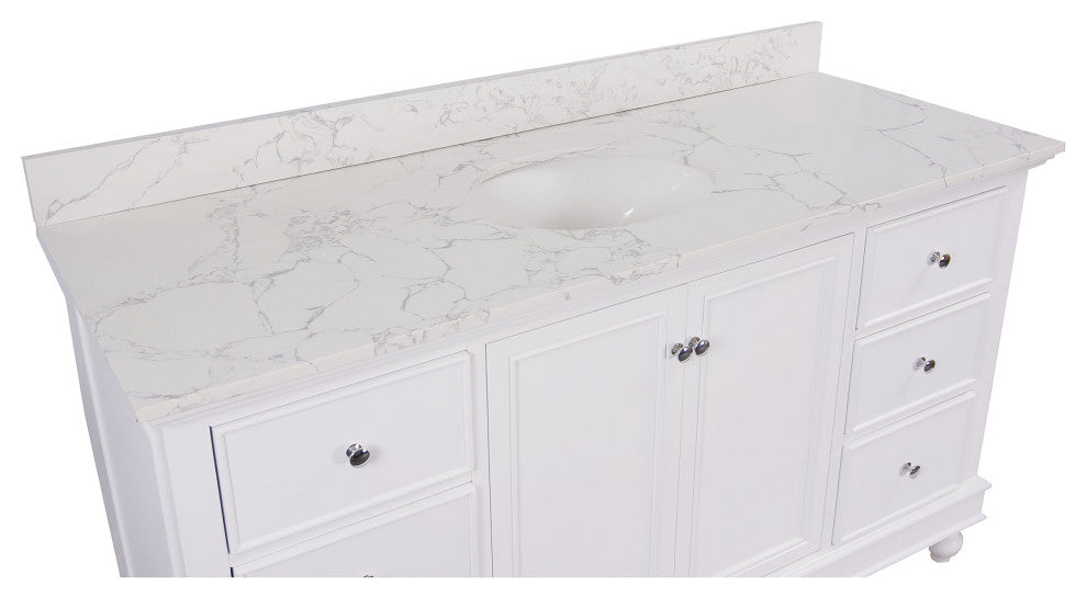 Bella 60" Single Bathroom Vanity, White, Engineered Marble