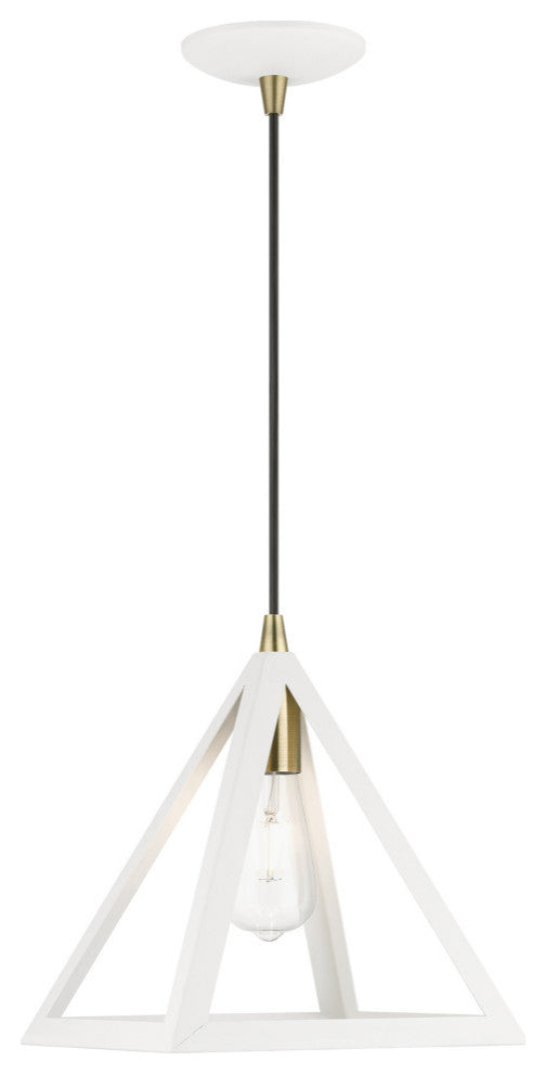 Pinnacle 1 Light Textured White With Antique Brass Accents Pendant
