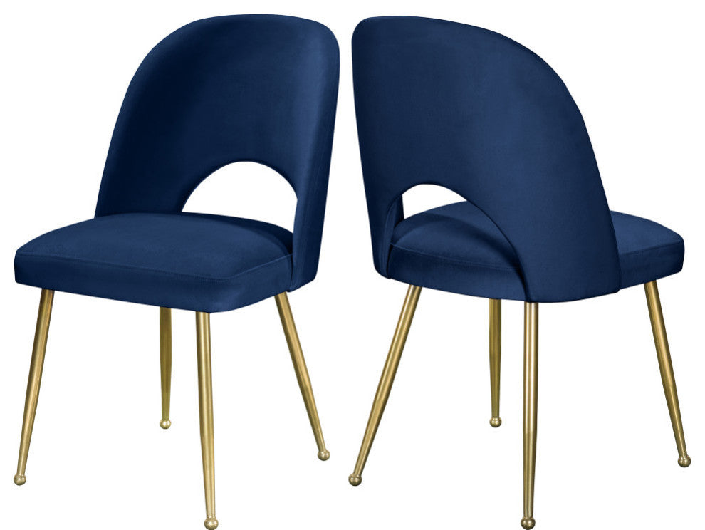Logan Velvet Dining Chairs With Brushed Gold Legs (Set of 2), Navy