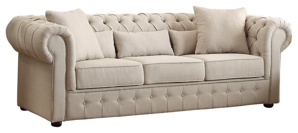 3-Piece Scotlynn Button Tufted Set Sofa, Love Seat and Chair, Natural Fabric