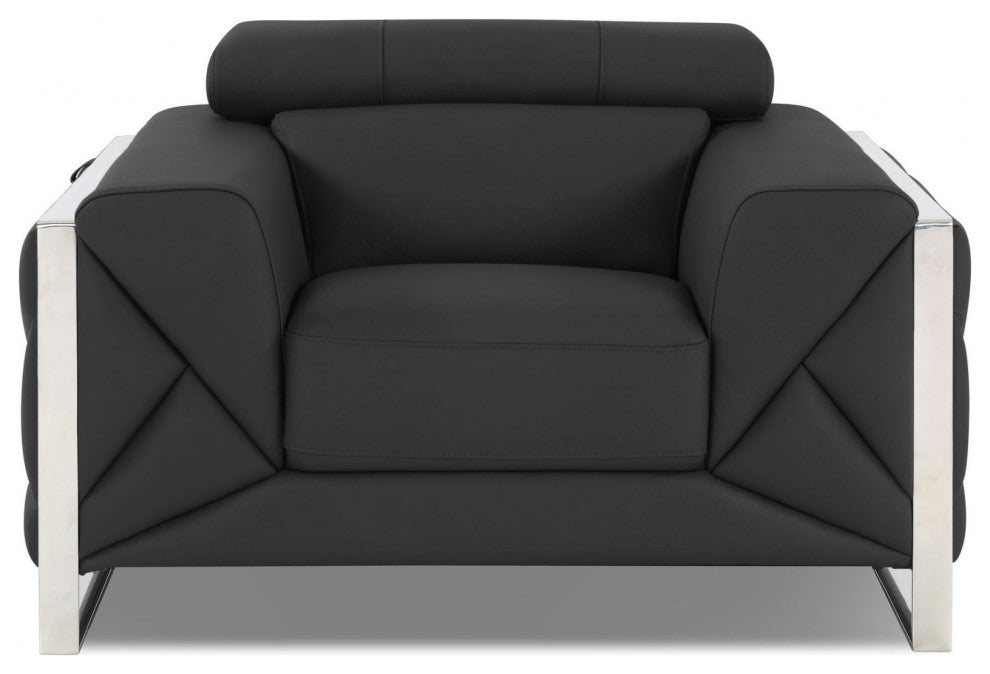 Mod Charcoal Gray Leather and Chrome Deco Accent Chair
