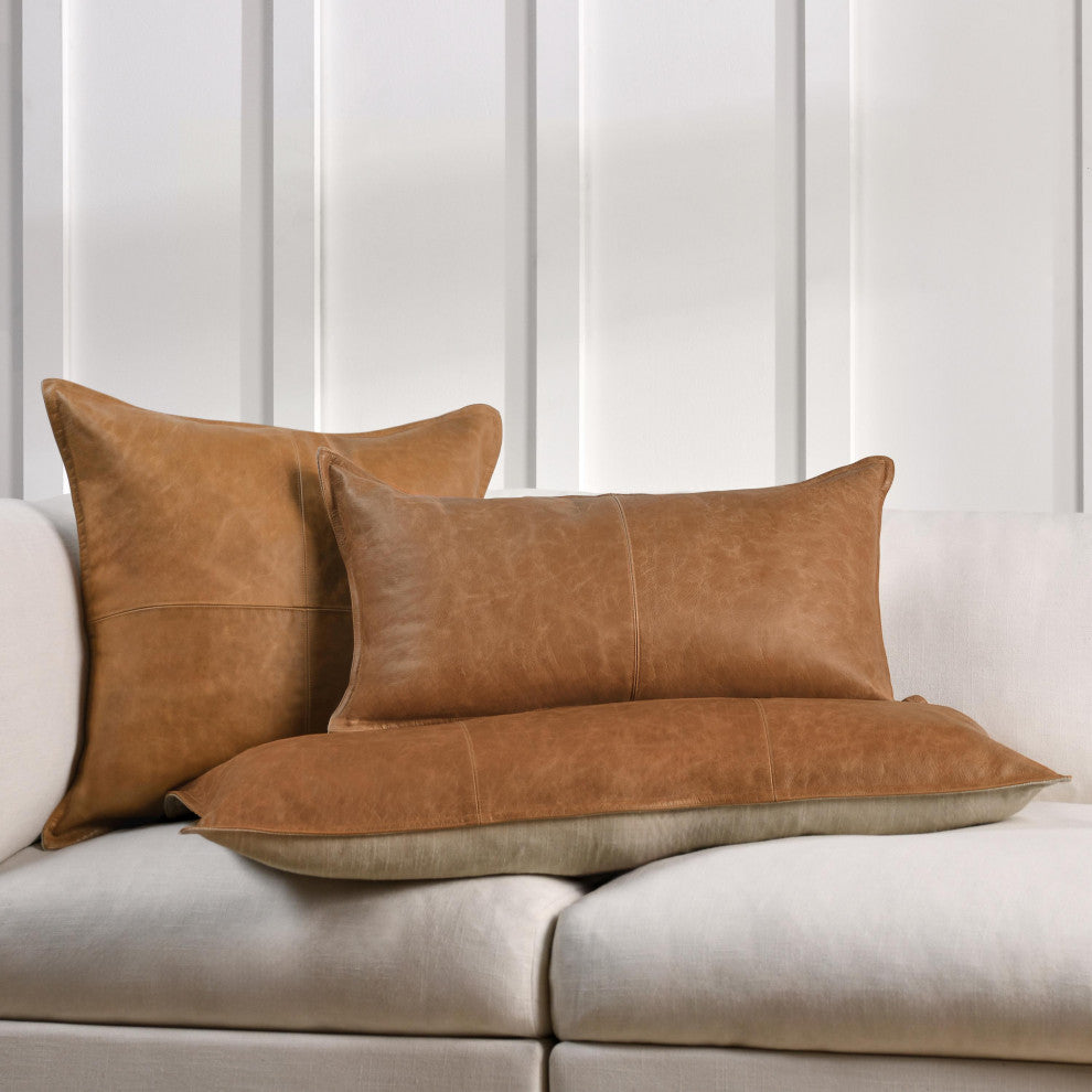 Kosas Home Cheyenne 100% Leather 16x36" Throw Pillow, Chestnut