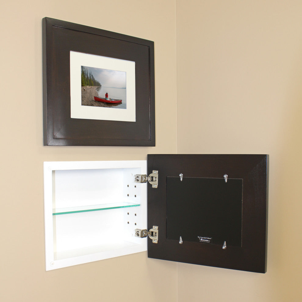 Landscape Recessed Concealed Medicine Cabinet, 14"x11", Coffee Bean