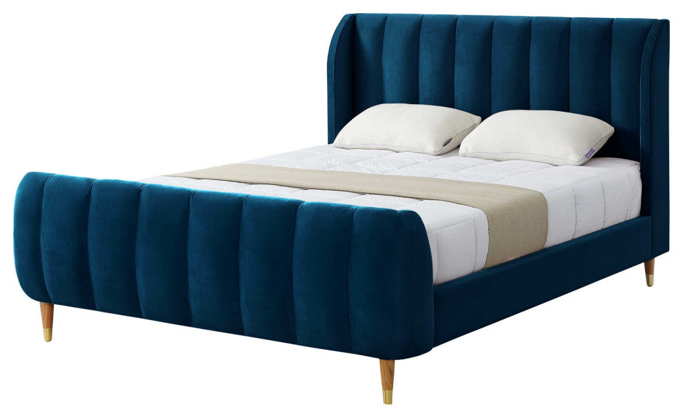 Loft Lyfe Eliyahu Bed Upholstered, Navy Velvet Queen