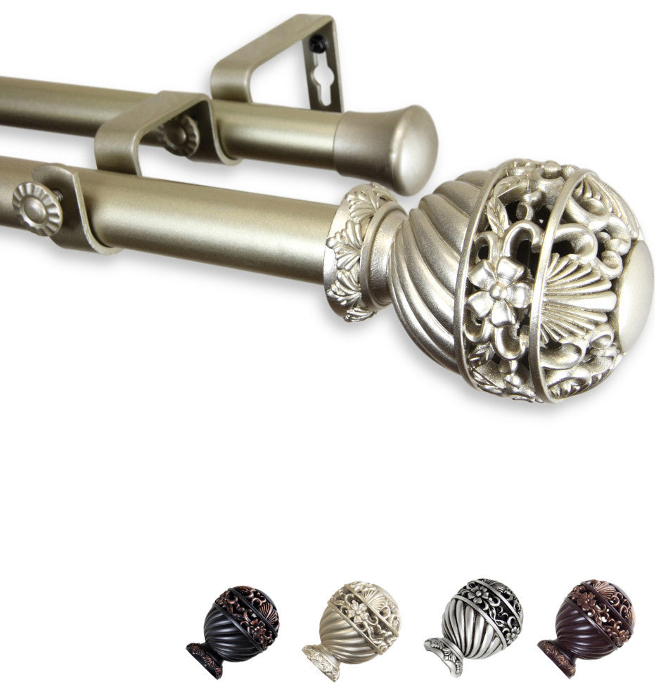 Stefan 1" Double Curtain Rod, Light Gold, 28-48"