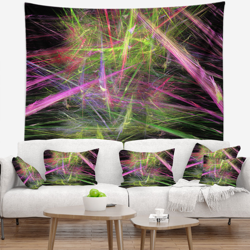 Green Pink Magical Fractal Pattern Abstract Wall Tapestry, 39"x32"