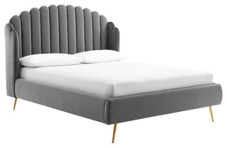 Lana Queen Performance Velvet Wingback Platform Bed - Gray