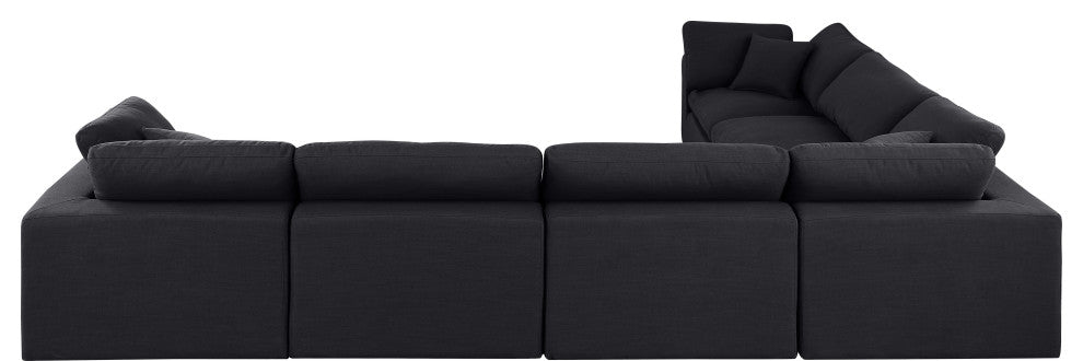 Comfy Upholstered L-Shaped Modular Sectional, Black, 6-Piece: 3 Armless Chair, 3 Corner Chair, Linen Textured Fabric
