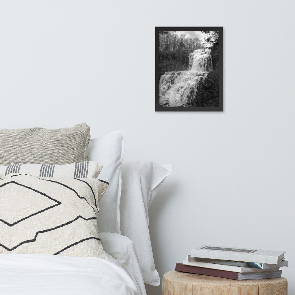 Chittenango Waterfall in Black and White Framed Photo Paper Wall Art Prints, Black, 11" X 14"