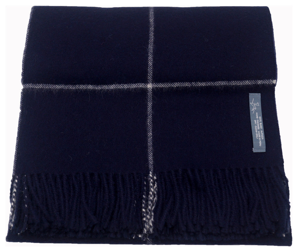 100% Baby Alpaca Squares Throw, All Natural, Navy Blue