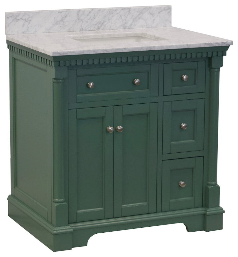 Sydney 36" Bathroom Vanity, Sage Green, Carrara Marble
