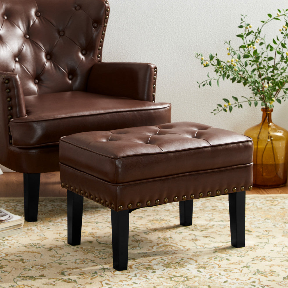 Set of 2 Accent Chair and Accent Stool, Coffee