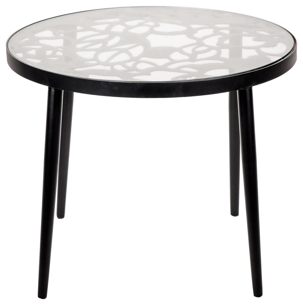 LeisureMod Devon Outdoor Dining Set with Glass Table and 2 Chairs, Black