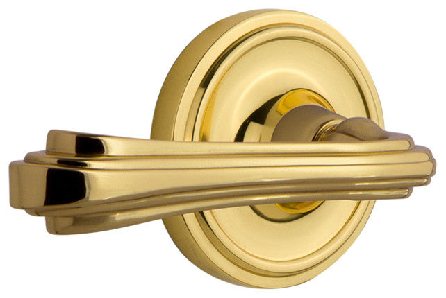 Classic Rose With Fleur Lever, Polished Brass, Privacy, Right-Handed