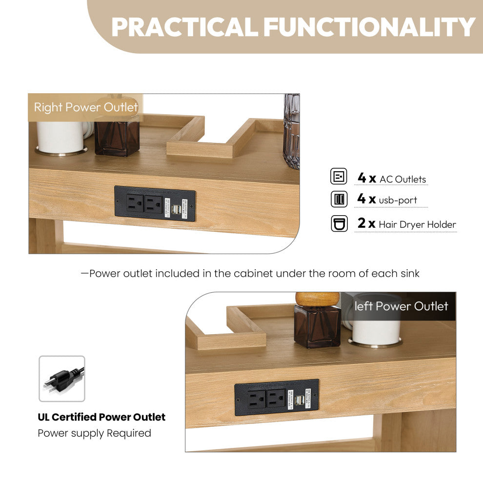 Vinnova Cadiz Bath Vanity, Composite Stone Top, Washed Ash Grey, 84", No Mirror