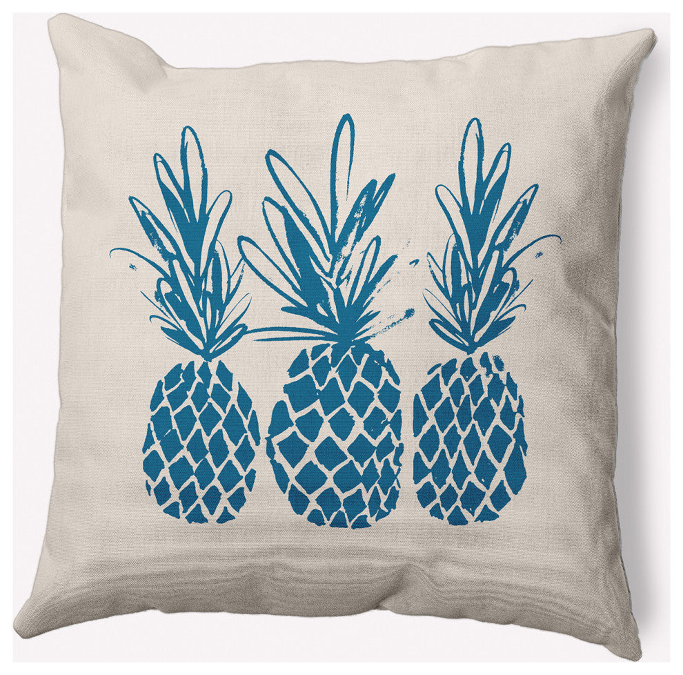 18" x 18" Pineapples Indoor/Outdoor Polyester Throw Pillow, Autumn Blue