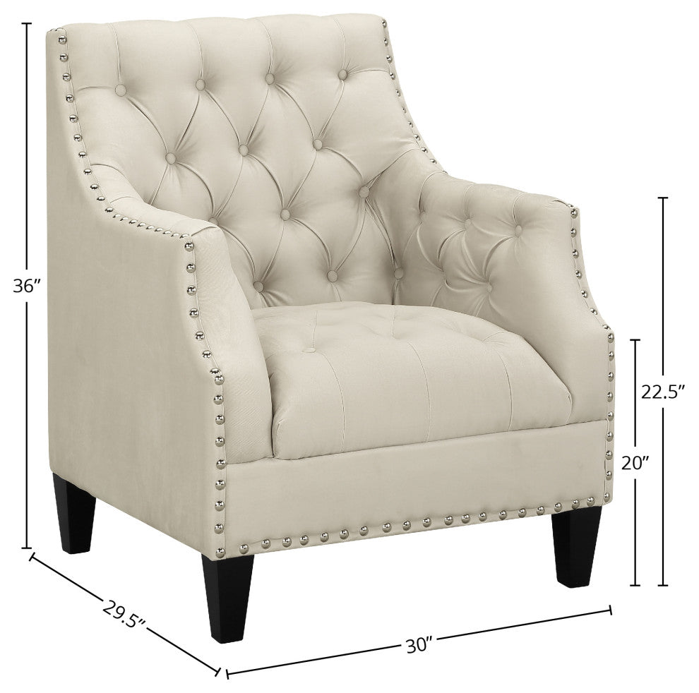 Norway Tufted Accent Chair with Nailhead Trim, Beige