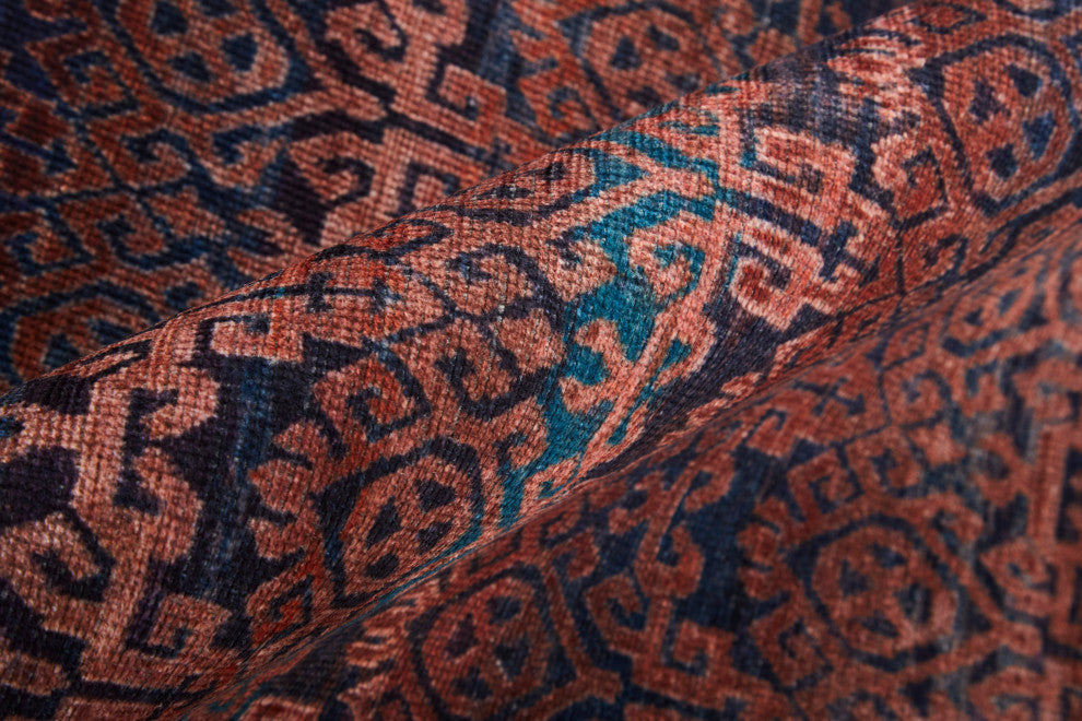 Welch Oriental Machine Washable Tan/Blue Rug, 5'3"x7'6"
