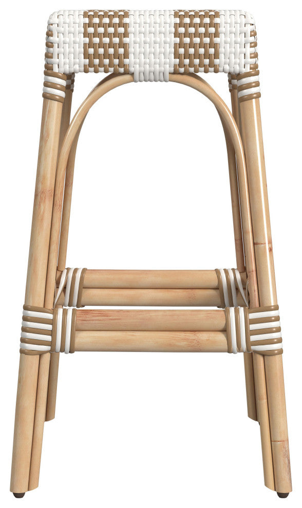 Tobias 30" Rectangular Rattan Barstool, Beige Stripe