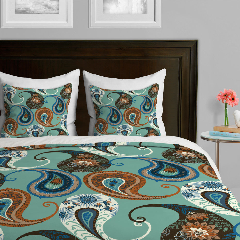 Deny Designs Pimlada Phuapradit Teal Floral Paislys Duvet Cover-Lightweight