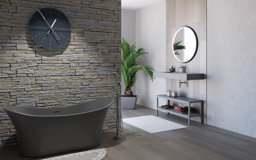 CastelloUSA Ocean Solid Surface Freestanding Tub, Gray