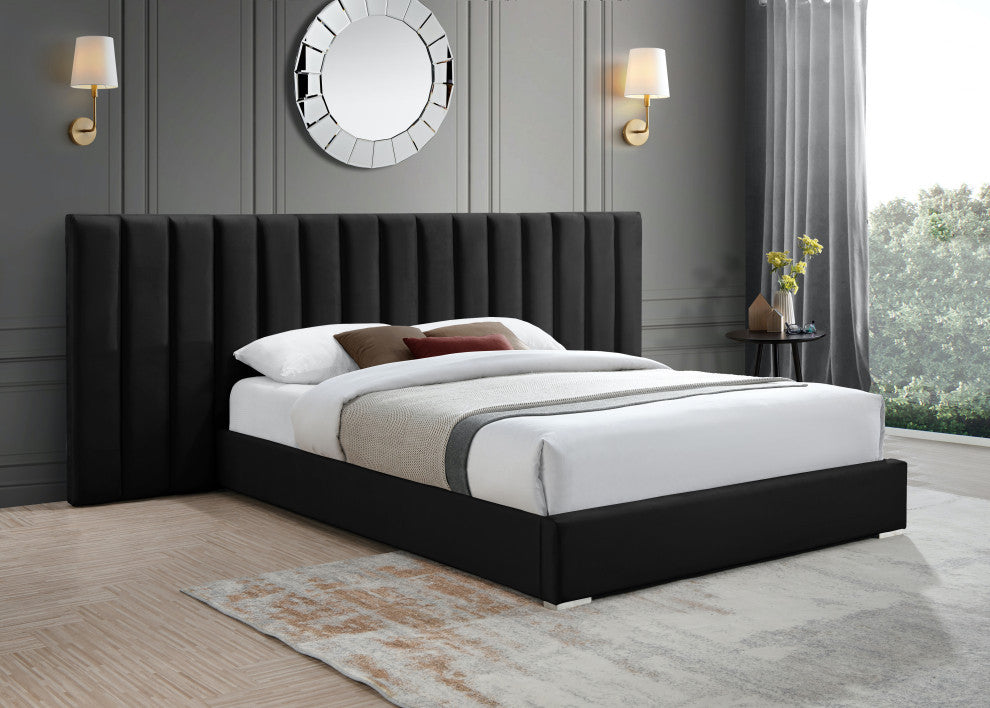 Pablo Velvet Upholstered Bed, Black, Queen