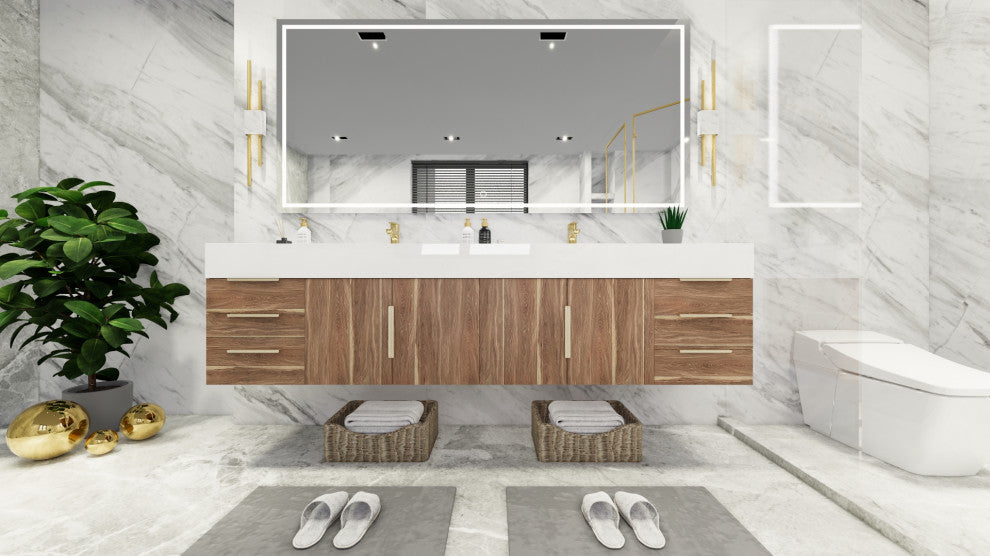Madison 84" Wall Standing Double Sink Vanity with Reinforced Acrylic Sink, White Oak