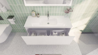 AIPO Wall-Mount Vanity Set With LED Mirror, Faucet, Drain, Matte White, 48" Sing