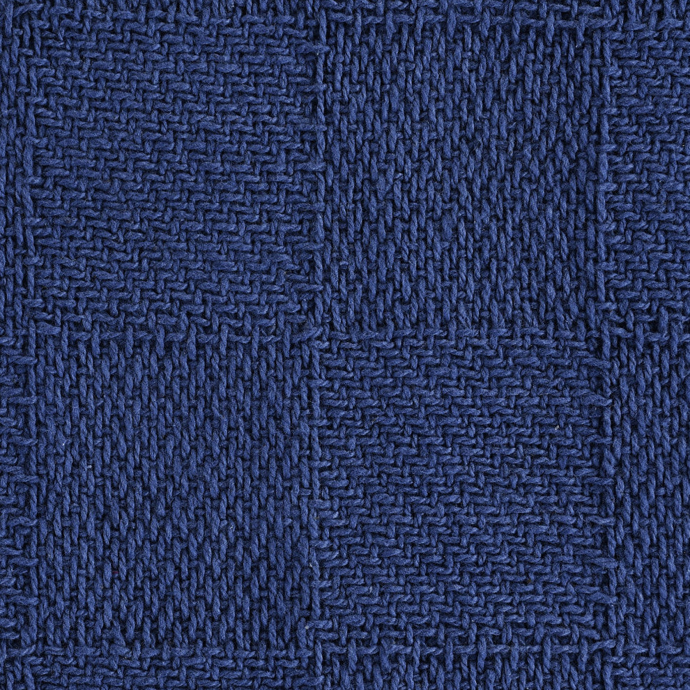 Checkered Weave Throw Blanket with Fringe, Navy Blue