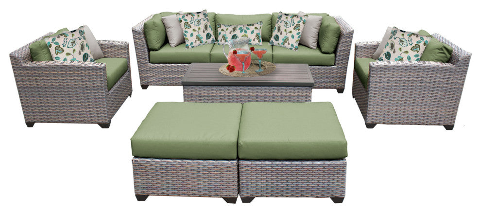 Florence 8 Piece Outdoor Wicker Patio Furniture Set 08c, Cilantro