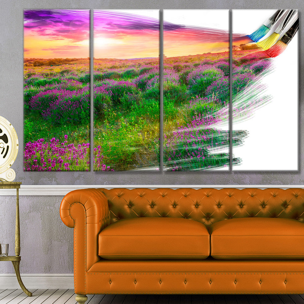 Brushes Painting the Nature, Landscape Canvas Art Print, 48"x28", 4 Panels