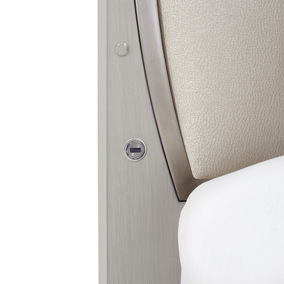 Eclipse Eastern King Upholstered Bed with LED Lights - Moonlight Gray