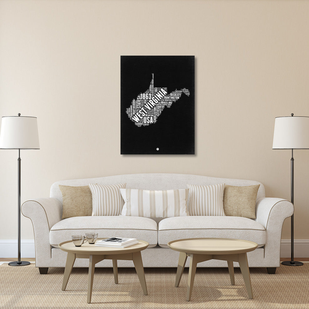 "West Virginia Black and White Map" Fine Art Print