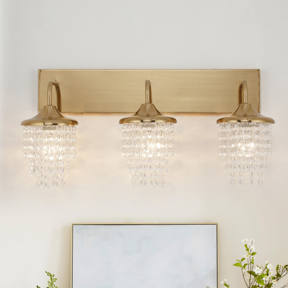 Modern 3-Light Golden Wall Sconce with Crystal Shade
