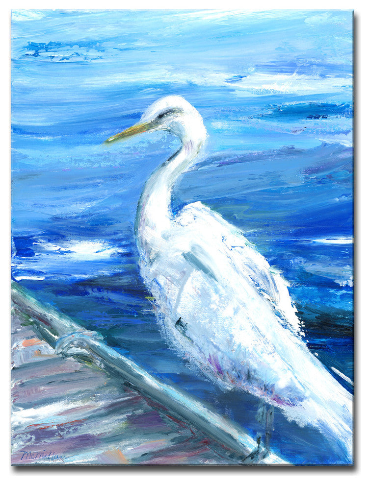 Heron on Deck' Ready2HangArt Canvas by Leslie Owens, 12"x16"