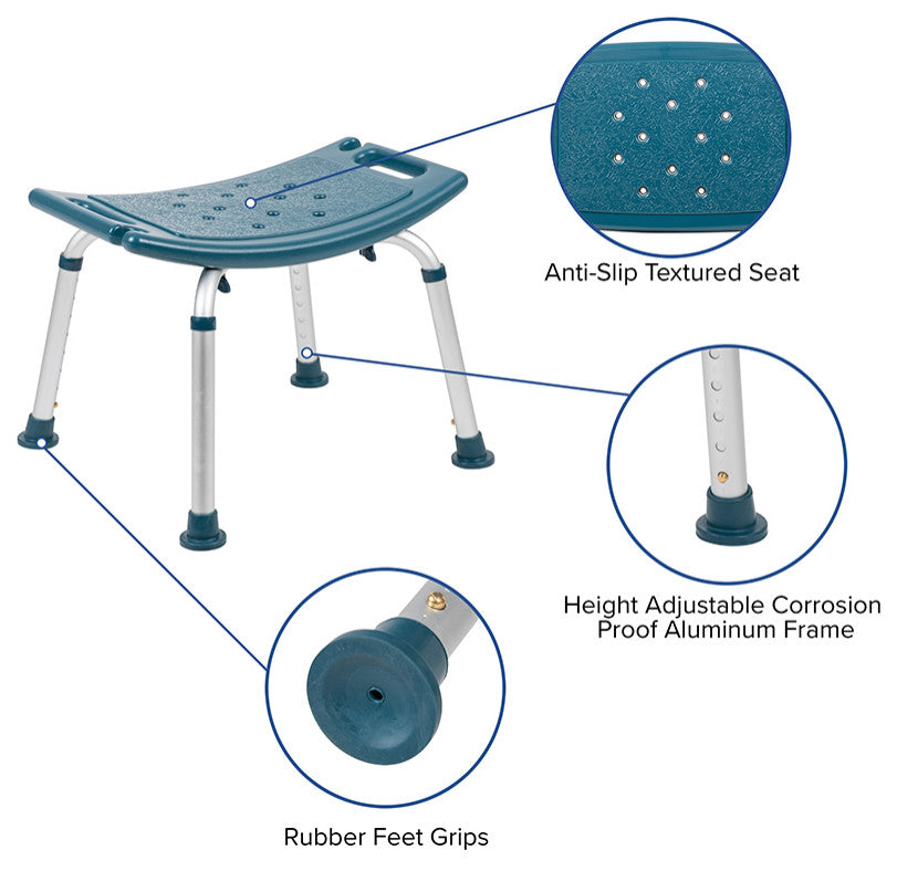 HERCULES Series 300LB Capacity Adjustable Shower Chair, Non-slip Feet, Navy