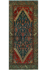 Fine Vintage Distressed Jeanie Charcoal/Red Runner, 3'8 x 8'7