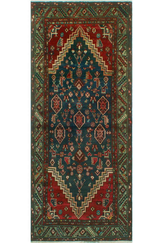 Fine Vintage Distressed Jeanie Charcoal/Red Runner, 3'8 x 8'7