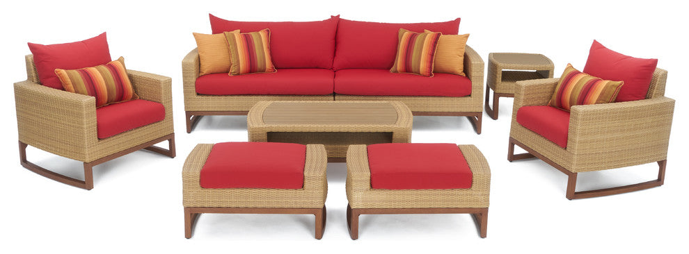 Mili 8 Piece Sunbrella Outdoor Patio Deep Seating Set, Scarlet