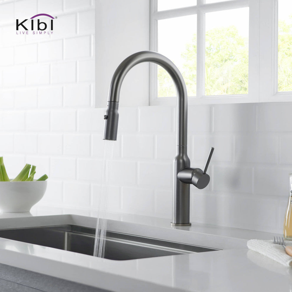 KIBI Hilo Single Handle Pull Down Kitchen Faucet, Titanium, W/O Soap Dispenser