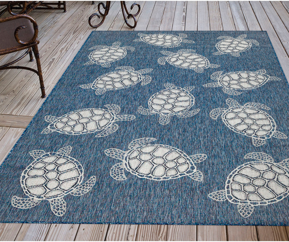 Carmel Seaturtles Indoor/Outdoor Rug, Navy, 3'3"x4'11"